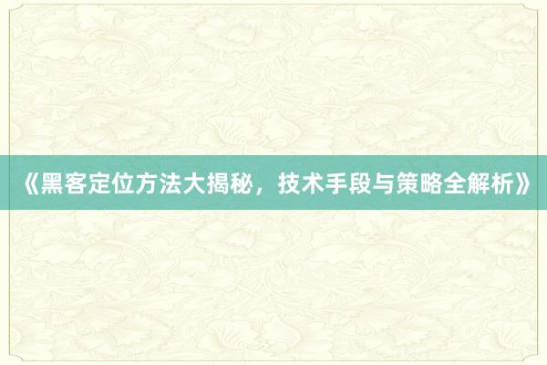 《黑客定位方法大揭秘，技术手段与策略全解析》
